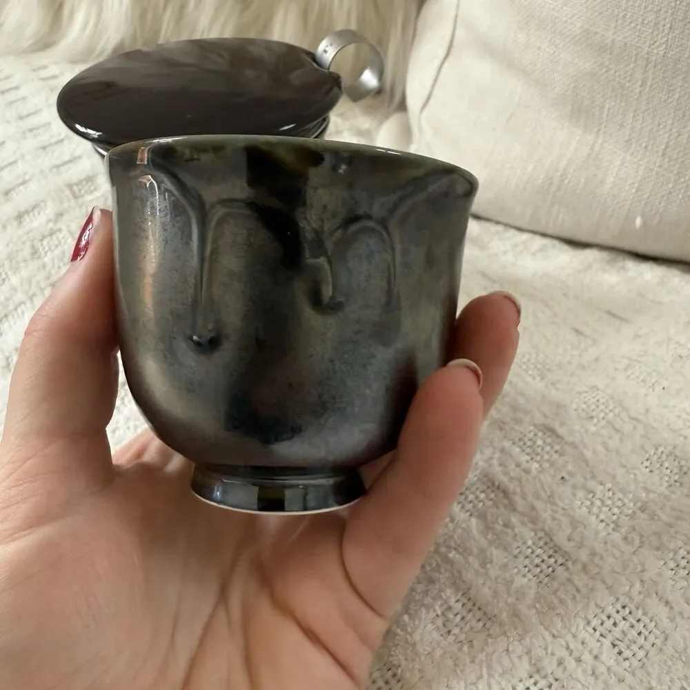 Teavana Japanese Tea Cup Set of 2 Bronze Oil Slick Metallic Ibushi Smoky Japan